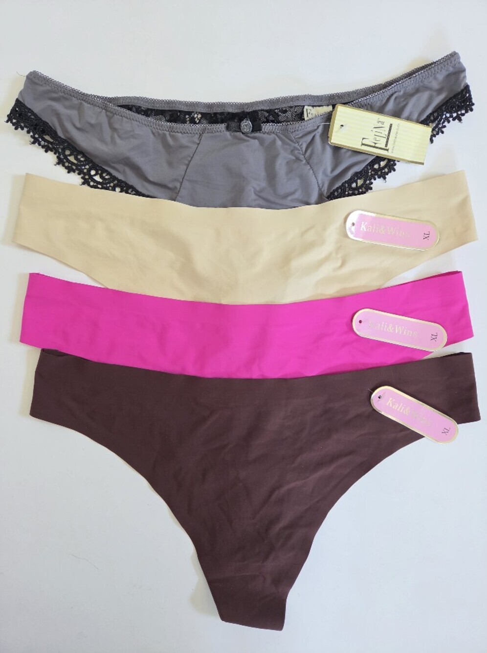 NWT 4 pack lot of thong seamless underwear 1 is lacey pink nude brown black XL
